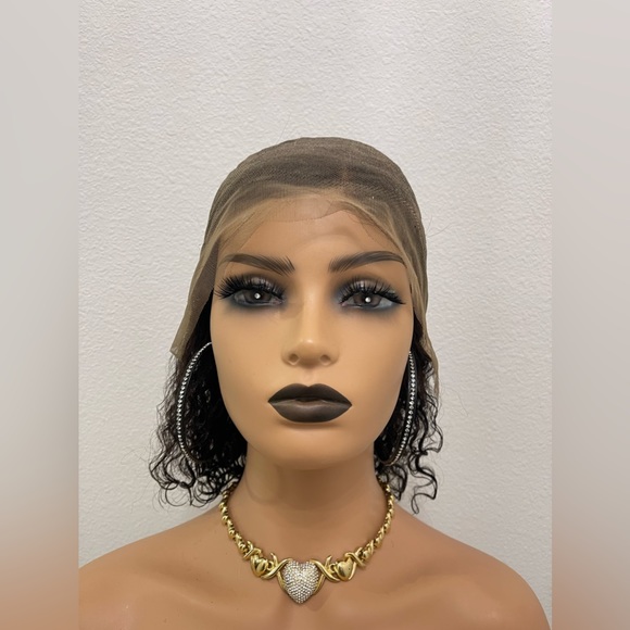 Bob Cut 10” Deep Wave Virgin Human Hair 13x4 Full Frontal Lace Wig - Picture 7 of 10